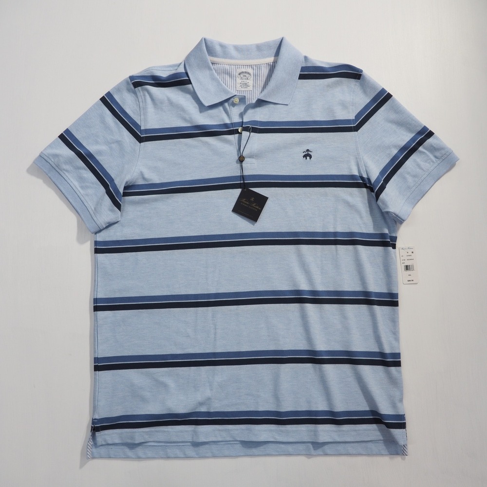 Brooks Brothers Polo Mens XXL Slim Fit Blue Striped Supima Cotton Short Sleeve